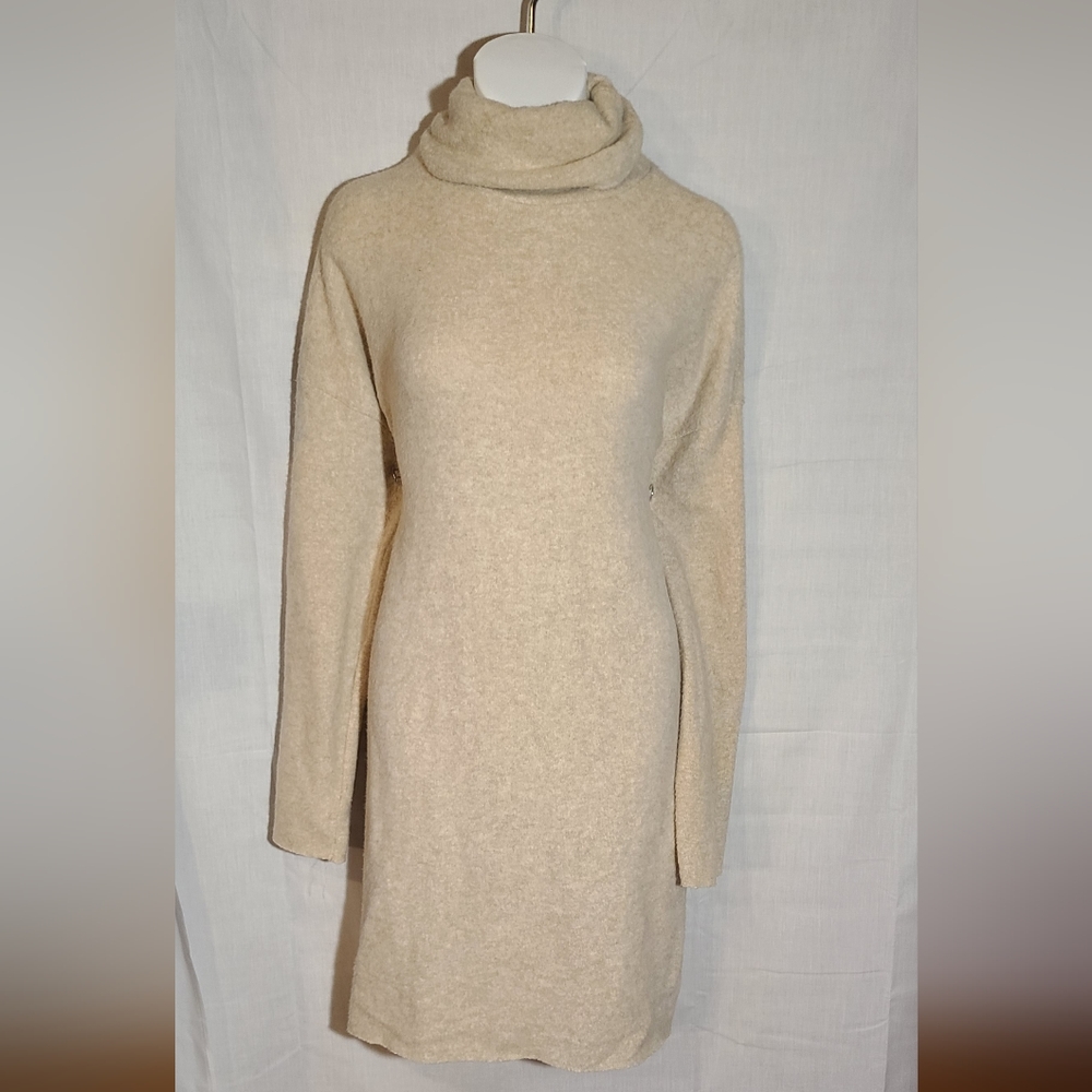 Zara basic beige turtleneck sleeve mini dress tunic TRF sz Medium